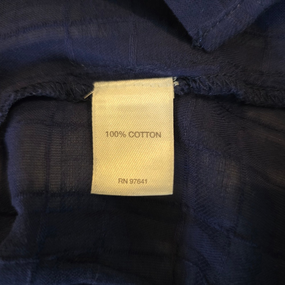 JJill Women Navy Blue Textured Windowpane Cotton Peplum Tunic Shirt Small Summer - Picture 4 of 9